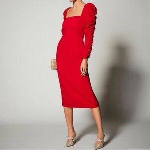 Antonio Melani Size 0 Francine Cherry Red Square Neck Long Ruched Sleeve Dress